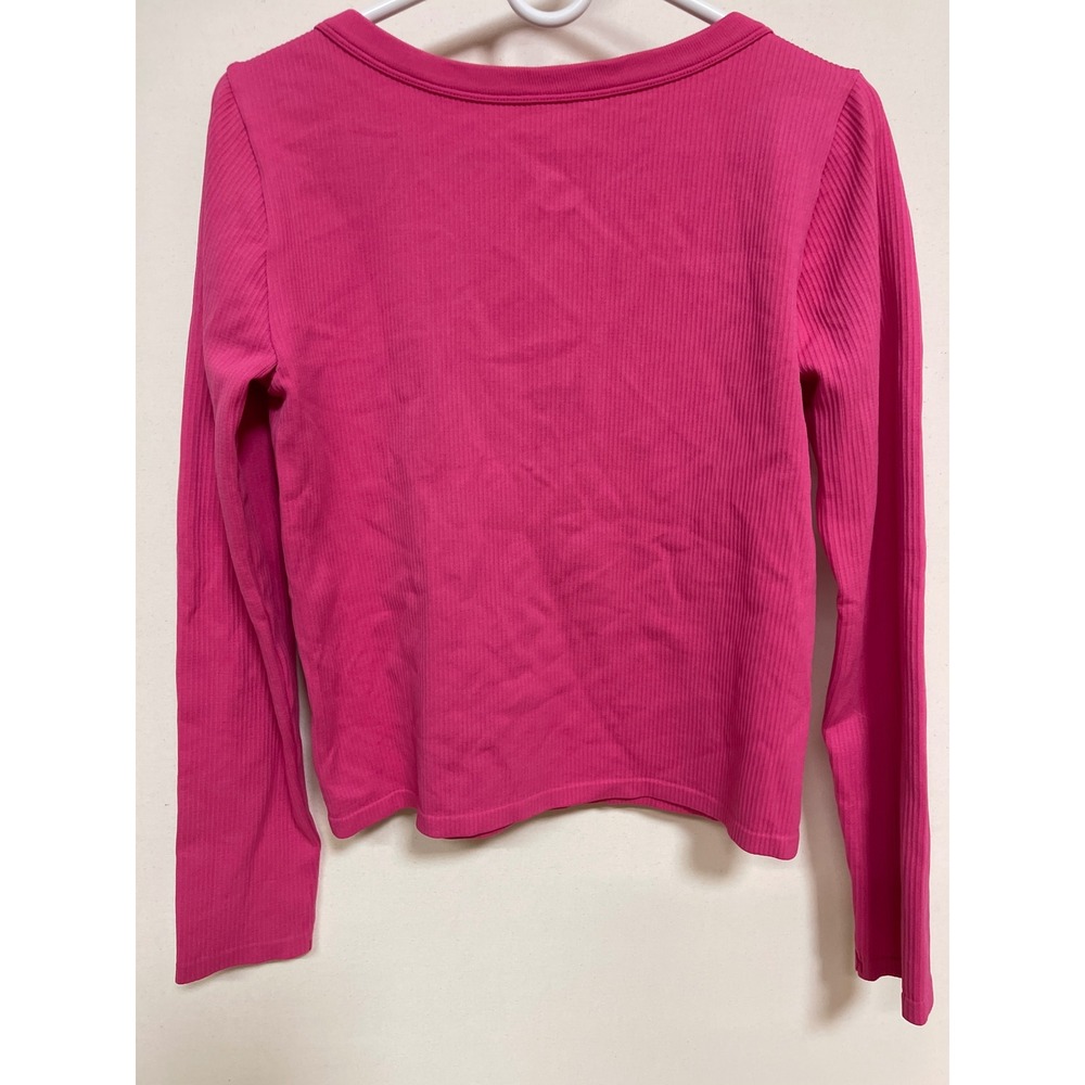 No Boundaries Womens XXL Hot Pink Ribbed V-Neck Long Sleeve Top NB43100129287 - Picture 2 of 5